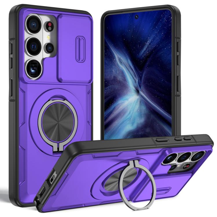 For Galaxy S26 Ultra 5G Camshield Rotation Holder MagSafe Phone Case(Purple)