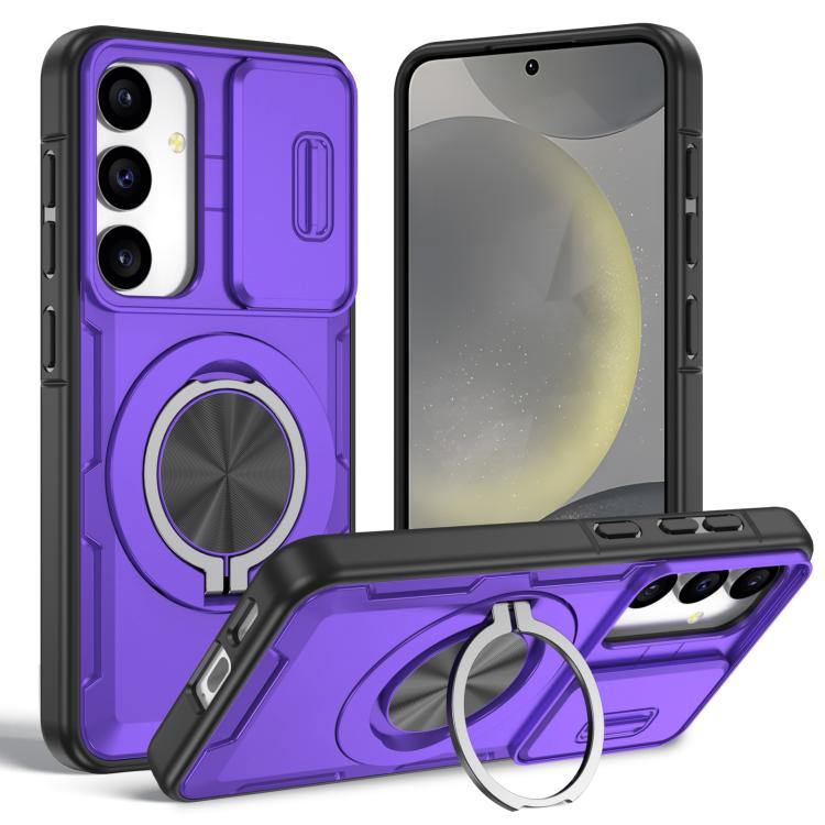 For Galaxy S25 / S24 5G Camshield Rotation Holder MagSafe Phone Case(Purple)