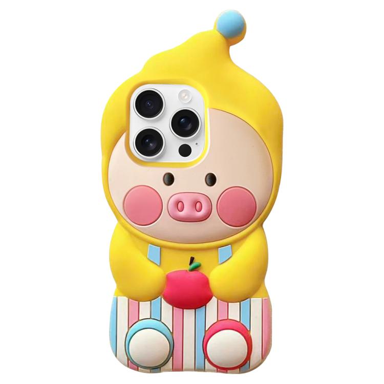 

For iPhone 16 Pro Cartoon Pig Silicone Phone Case(Yellow)