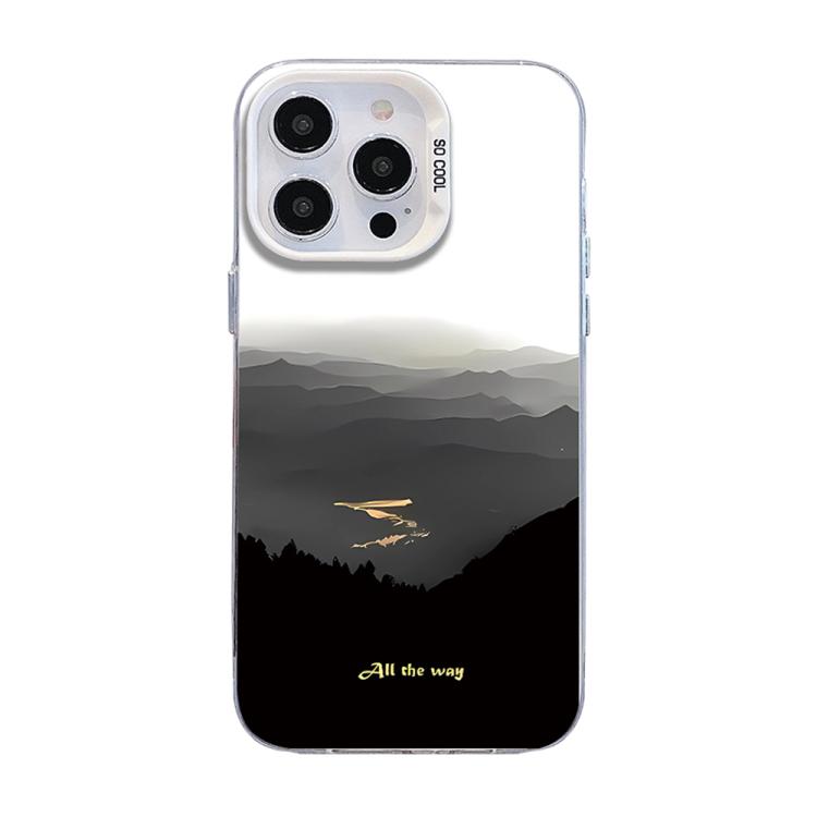 For iPhone 16 Pro Max Mountain Pattern Color Silver PC Hybrid TPU Phone Case(Mountains and Rivers)