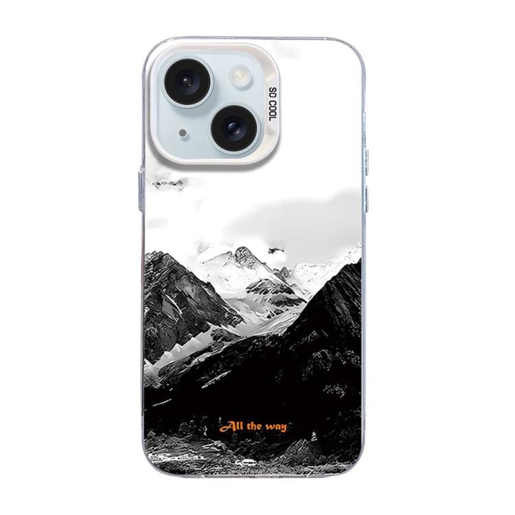 For iPhone 15 Plus Mountain Pattern Color Silver PC Hybrid TPU Phone Case(Snow Mountain)