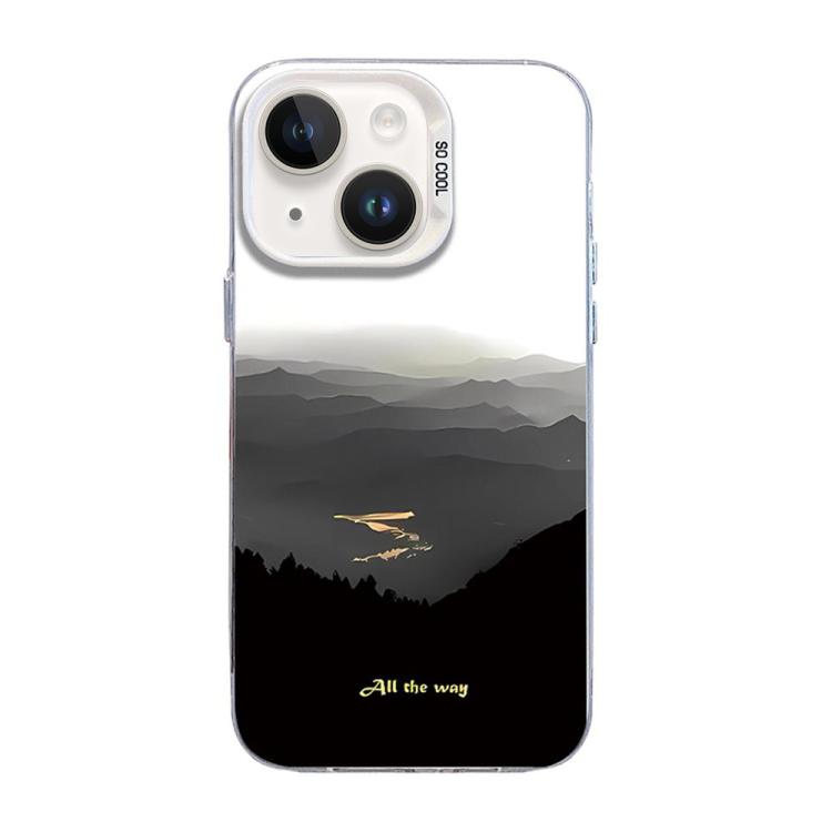 For iPhone 14 Mountain Pattern Color Silver PC Hybrid TPU Phone Case(Mountains and Rivers)