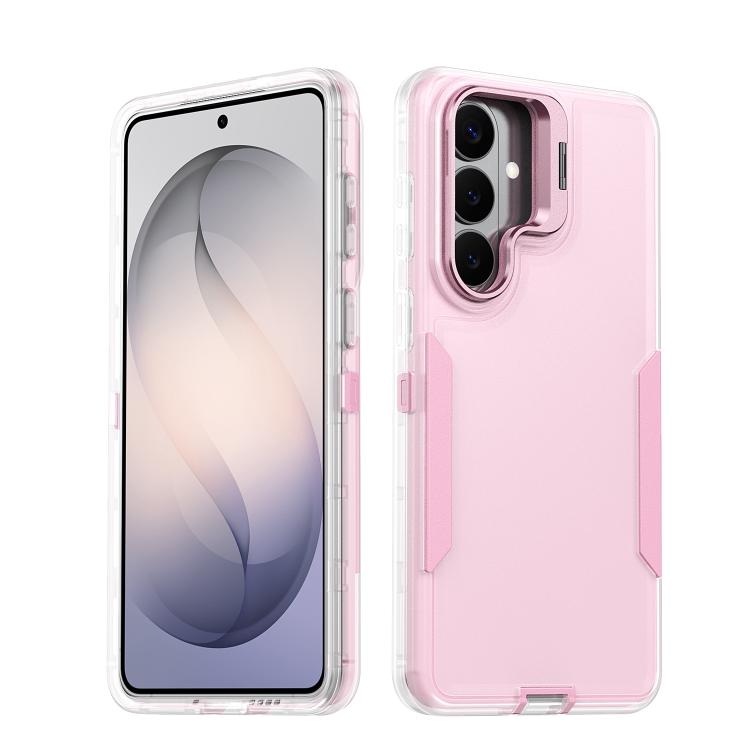 

For Samsung Galaxy S26+ 5G Traveler Lens Frame Holder Phone Case(Semi-transparent Pink)