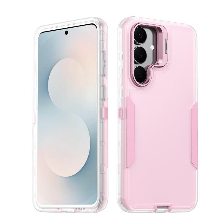 

For Samsung Galaxy S23 FE 5G Traveler Lens Frame Holder Phone Case(Semi-transparent Pink)