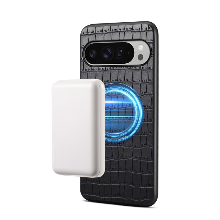 

For Google Pixel 10 Pro XL Denior A09 Crocodile Texture PU Vegan Leather Magnetic Phone Case(Black)