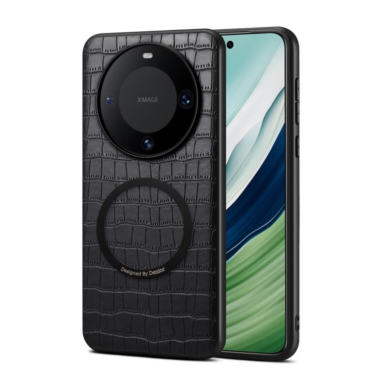 

For Huawei Mate 60 Pro / 60 Pro+ Denior A09 Crocodile Texture PU Vegan Leather Magnetic Phone Case(Black)