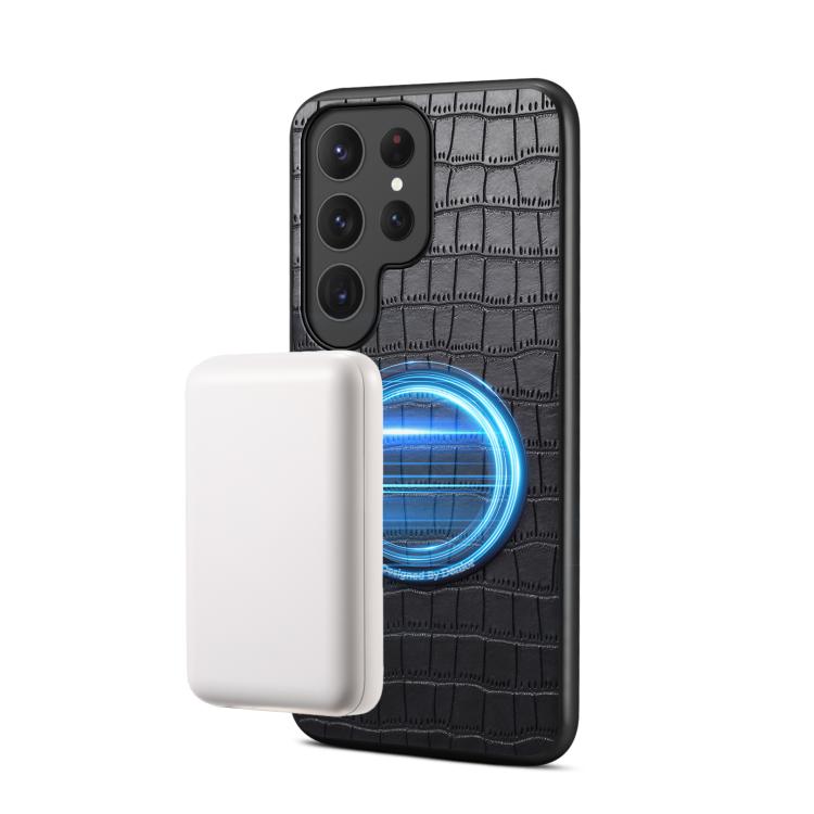 

For Samsung Galaxy S26 Ultra 5G Denior A09 Crocodile Texture PU Vegan Leather Magnetic Phone Case(Black)