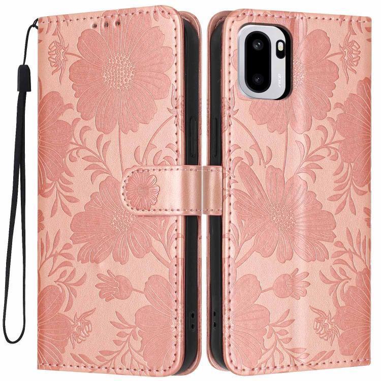 

For OnePlus Ace 6 Sunflower Embossed Leather Phone Case with Small Black Rope(Rose Gold)