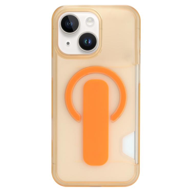 For iPhone 13 Translucent Holder Card Slot Magnetic Phone Case(Orange)