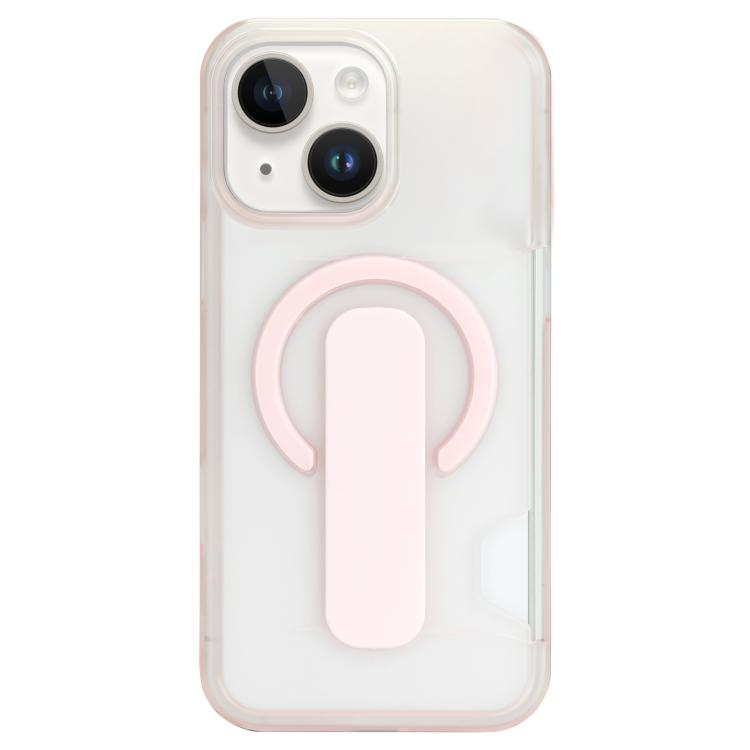 

For iPhone 14 Translucent Holder Card Slot Magnetic Phone Case(Pink)
