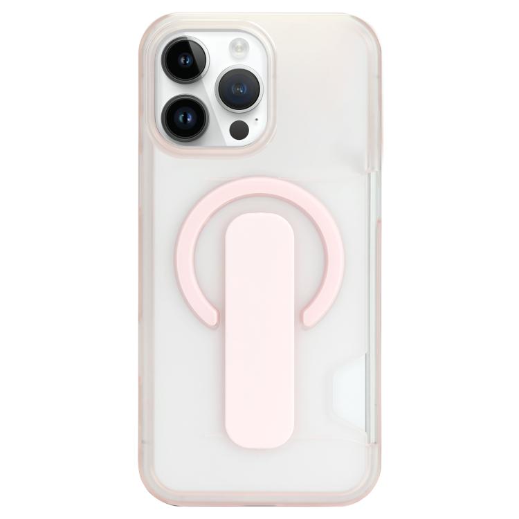 

For iPhone 14 Pro Translucent Holder Card Slot Magnetic Phone Case(Pink)