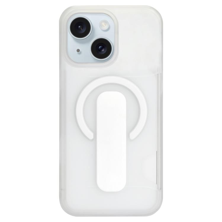 For iPhone 15 Translucent Holder Card Slot Magnetic Phone Case(White)