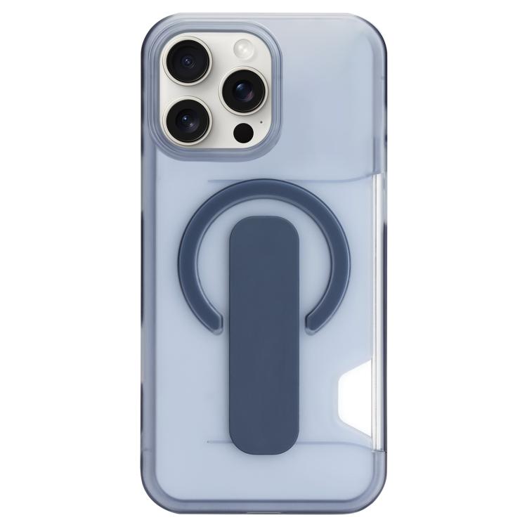 

For iPhone 15 Pro Max Translucent Holder Card Slot Magnetic Phone Case(Blue)