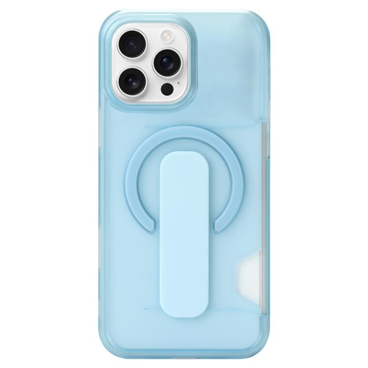 

For iPhone 16 Pro Translucent Holder Card Slot Magnetic Phone Case(Sky Blue)