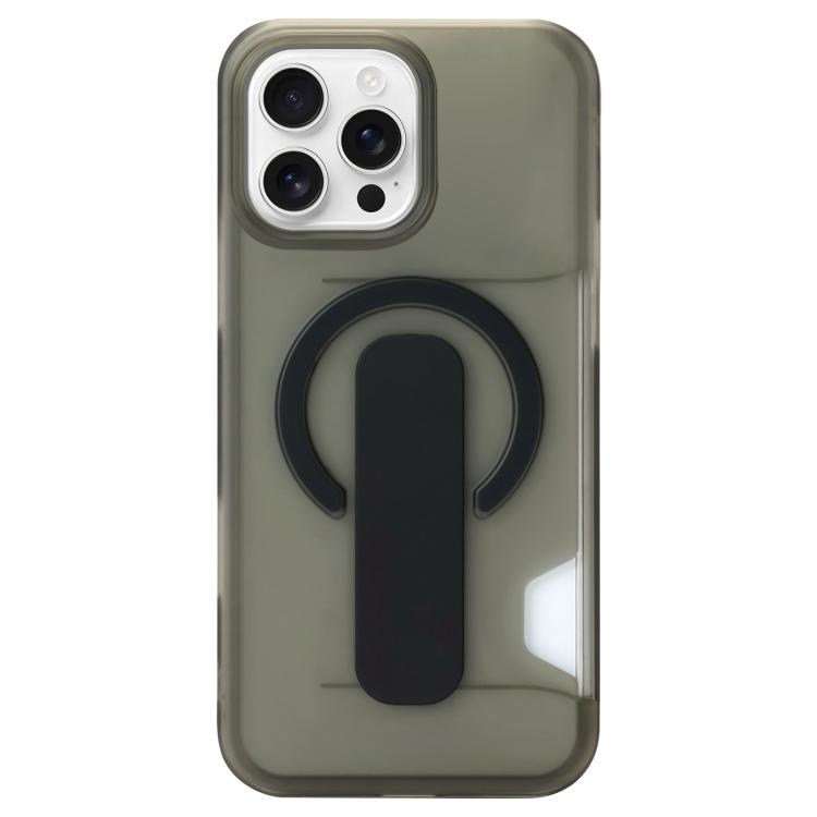 For iPhone 16 Pro Max Translucent Holder Card Slot Magnetic Phone Case(Black)
