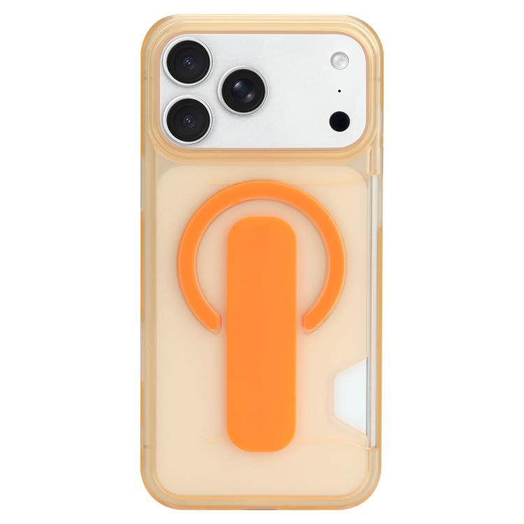 

For iPhone 17 Pro Translucent Holder Card Slot Magnetic Phone Case(Orange)