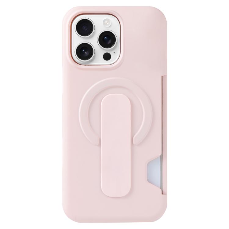 For iPhone 16 Pro Max Skin Feel Holder Card Slot Magnetic Phone Case(Pink)