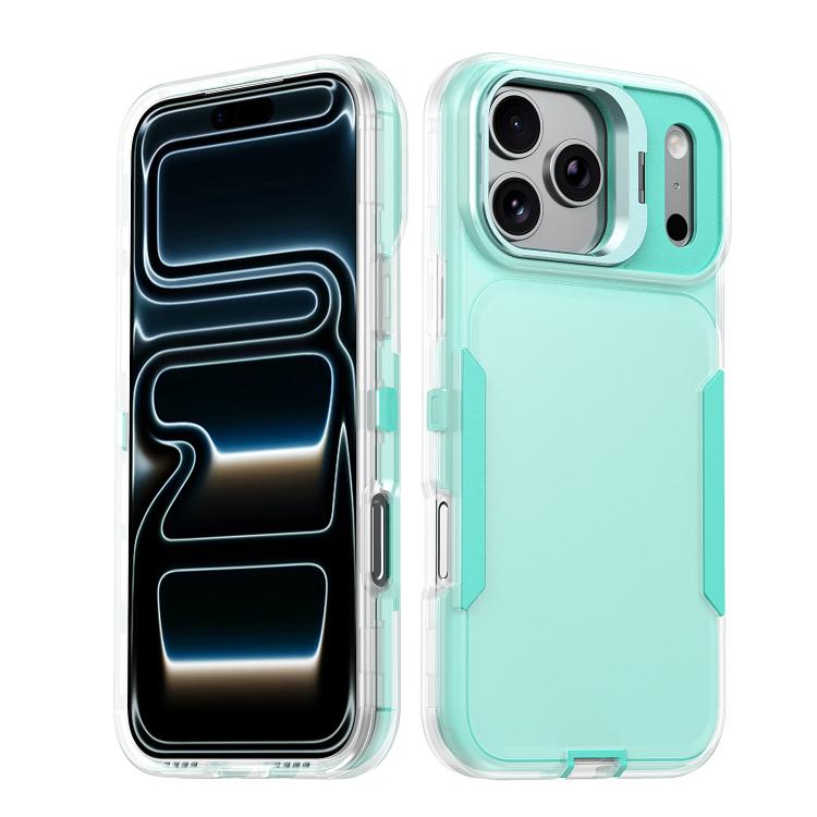 

For iPhone 17 Pro Traveler Lens Frame Holder Phone Case(Semi-transparent Green)