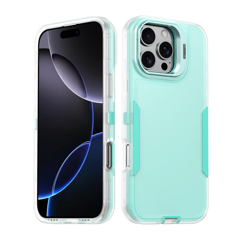 

For iPhone 16 Pro Max Traveler Lens Frame Holder Phone Case(Semi-transparent Green)