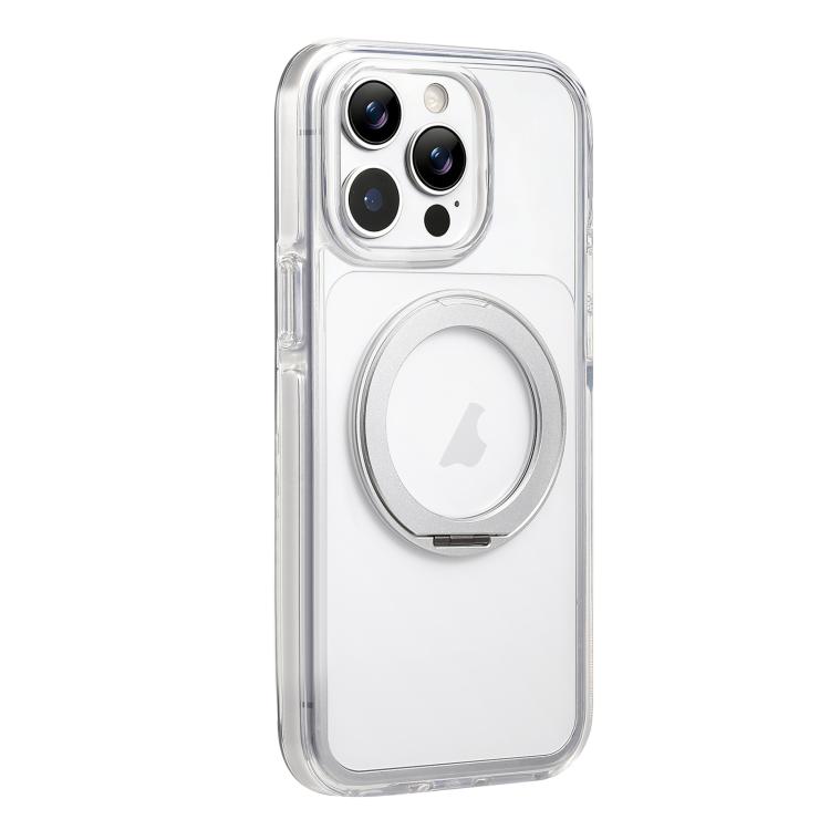 

For iPhone 14 Pro Max Stress Relief Holder Magnetic Phone Case(White Silver)
