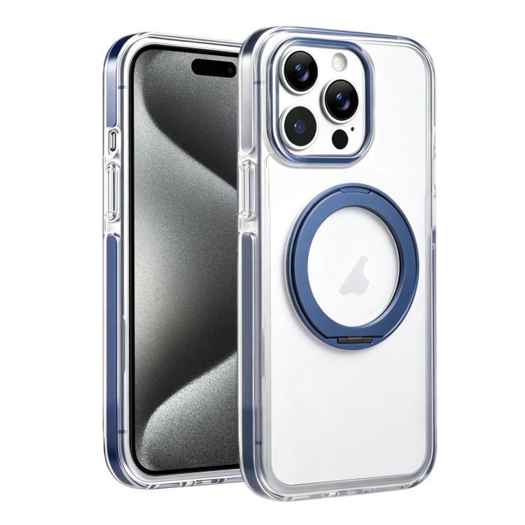 For iPhone 15 Pro Max Stress Relief Holder Magnetic Phone Case(Dark Blue)