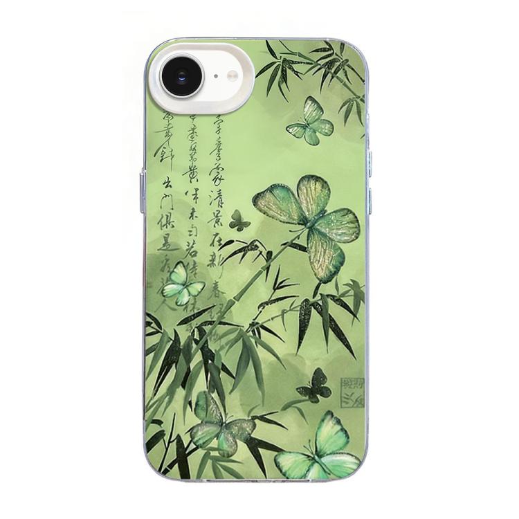 

For iPhone 17e / 16e Butterfly Pattern Silver Plating PC Hybrid TPU Phone Case(Bamboo Green)