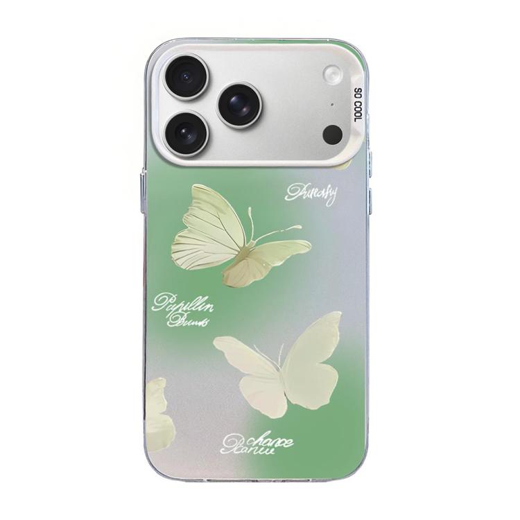 

For iPhone 17 Pro Max Butterfly Pattern Silver Plating PC Hybrid TPU Phone Case(Green White)