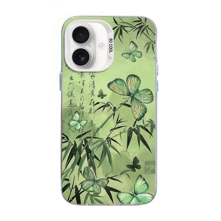 For iPhone 17 Butterfly Pattern Silver Plating PC Hybrid TPU Phone Case(Bamboo Green)