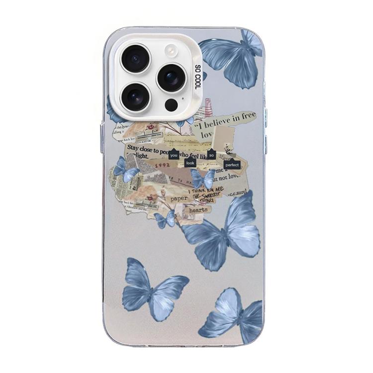 

For iPhone 16 Pro Butterfly Pattern Silver Plating PC Hybrid TPU Phone Case(Retro Blue)