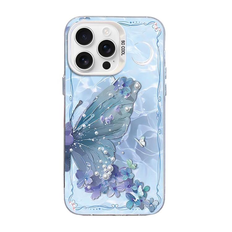 

For iPhone 16 Pro Butterfly Pattern Silver Plating PC Hybrid TPU Phone Case(Blue Purple)