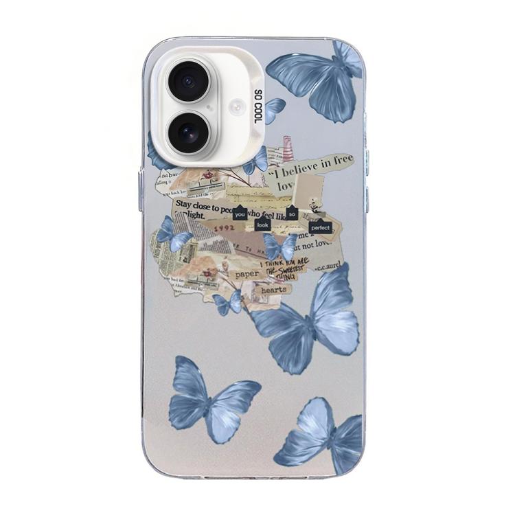 

For iPhone 16 Butterfly Pattern Silver Plating PC Hybrid TPU Phone Case(Retro Blue)