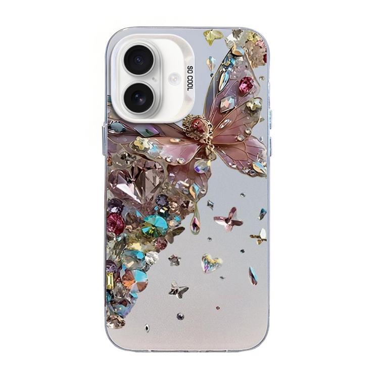 

For iPhone 16 Butterfly Pattern Silver Plating PC Hybrid TPU Phone Case(Diamond Pink)