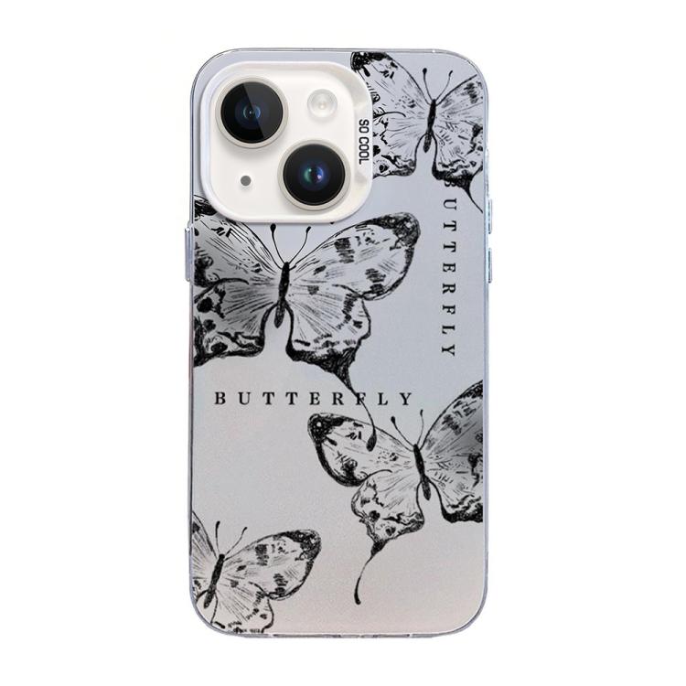 

For iPhone 14 Plus Butterfly Pattern Silver Plating PC Hybrid TPU Phone Case(Ink Wash)