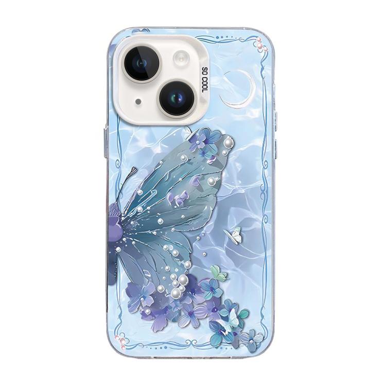 For iPhone 14 Butterfly Pattern Silver Plating PC Hybrid TPU Phone Case(Blue Purple)