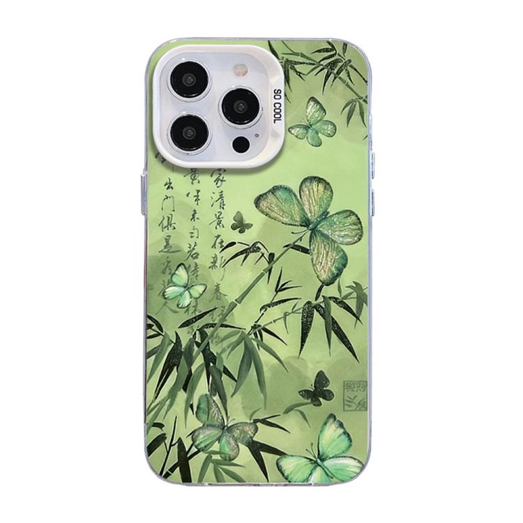 

For iPhone 14 Pro Butterfly Pattern Silver Plating PC Hybrid TPU Phone Case(Bamboo Green)