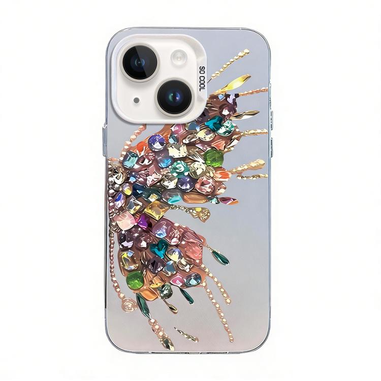 For iPhone 13 Butterfly Pattern Silver Plating PC Hybrid TPU Phone Case(Colorful Gems)
