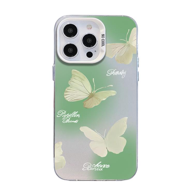 

For iPhone 12 Pro Butterfly Pattern Silver Plating PC Hybrid TPU Phone Case(Green White)