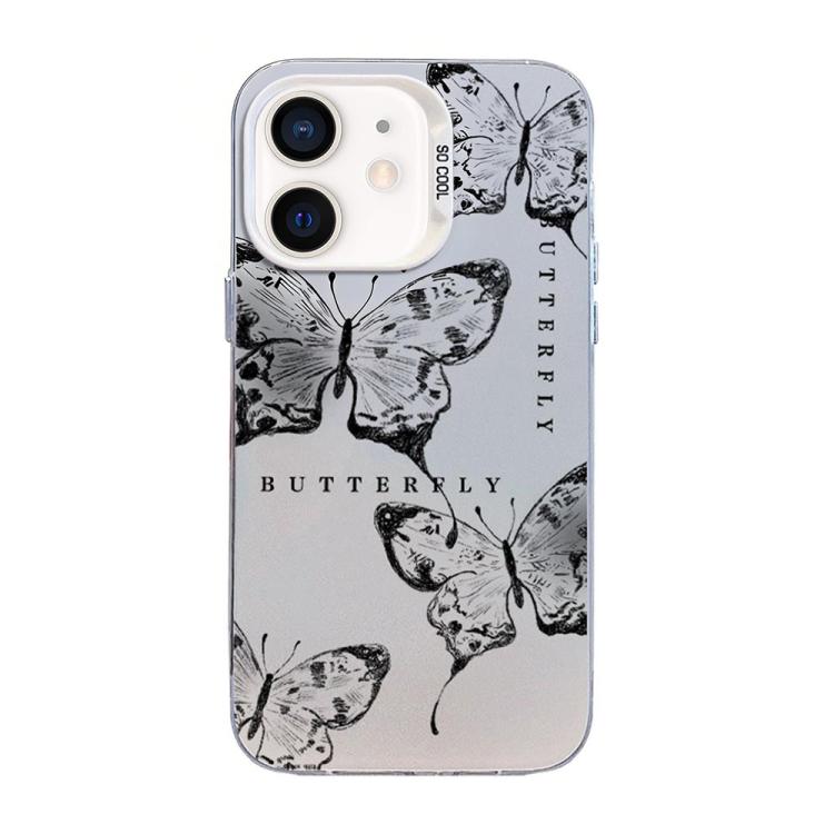

For iPhone 12 mini Butterfly Pattern Silver Plating PC Hybrid TPU Phone Case(Ink Wash)