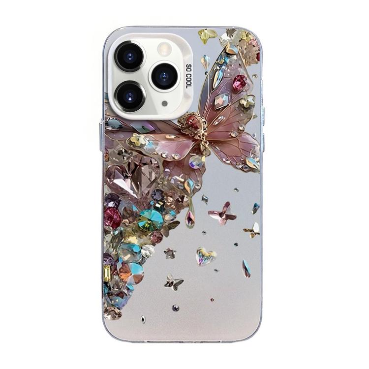 

For iPhone 11 Pro Max Butterfly Pattern Silver Plating PC Hybrid TPU Phone Case(Diamond Pink)