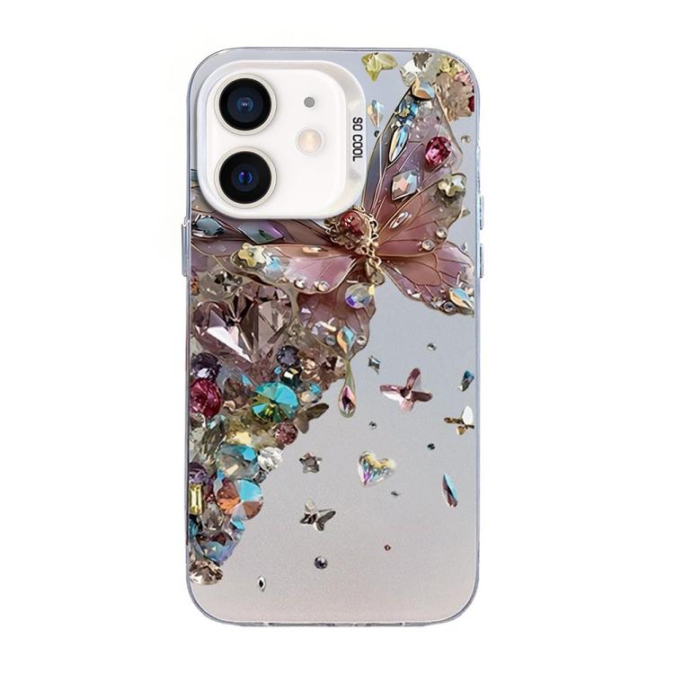 For iPhone 11 Butterfly Pattern Silver Plating PC Hybrid TPU Phone Case(Diamond Pink)