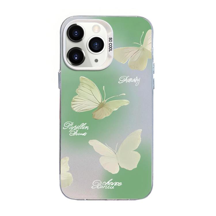 For iPhone 11 Pro Butterfly Pattern Silver Plating PC Hybrid TPU Phone Case(Green White)