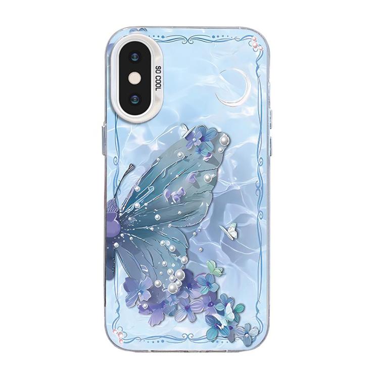 For iPhone XS Max Butterfly Pattern Silver Plating PC Hybrid TPU Phone Case(Blue Purple)