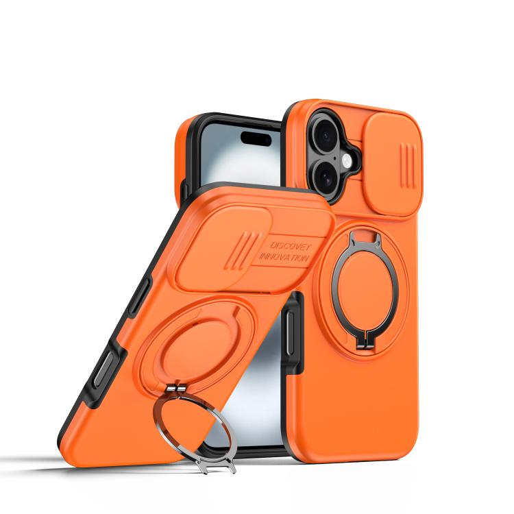 For iPhone 17 Camera Sliding Shield Magnetic Rotation Holder Phone Case(Orange)