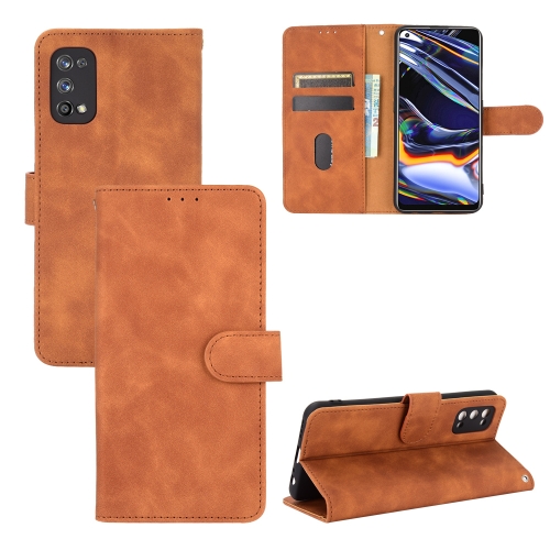 

For OPPO Realme 7 Pro Solid Color Skin Feel Magnetic Buckle Horizontal Flip Calf Texture PU Leather Case with Holder & Card Slots & Wallet(Brown)