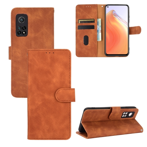 

For Xiaomi Mi 10T Solid Color Skin Feel Magnetic Buckle Horizontal Flip Calf Texture PU Leather Case with Holder & Card Slots & Wallet(Brown)