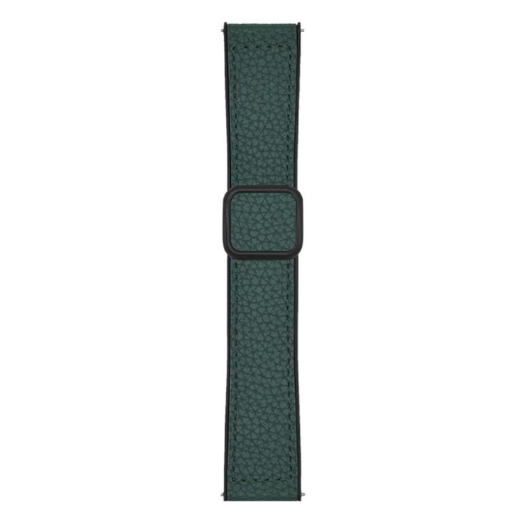 

22mm xDfind Flat-head Litchi Texture Vegan Leather Magnetic Buckle Watch Band(Dark Green)
