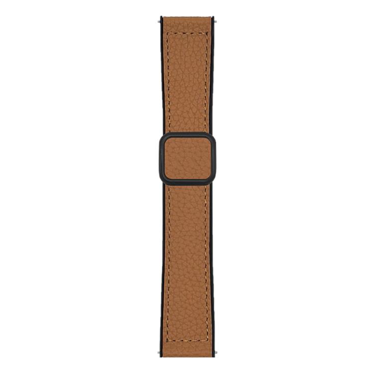 

22mm xDfind Flat-head Litchi Texture Vegan Leather Magnetic Buckle Watch Band(Dark Brown)
