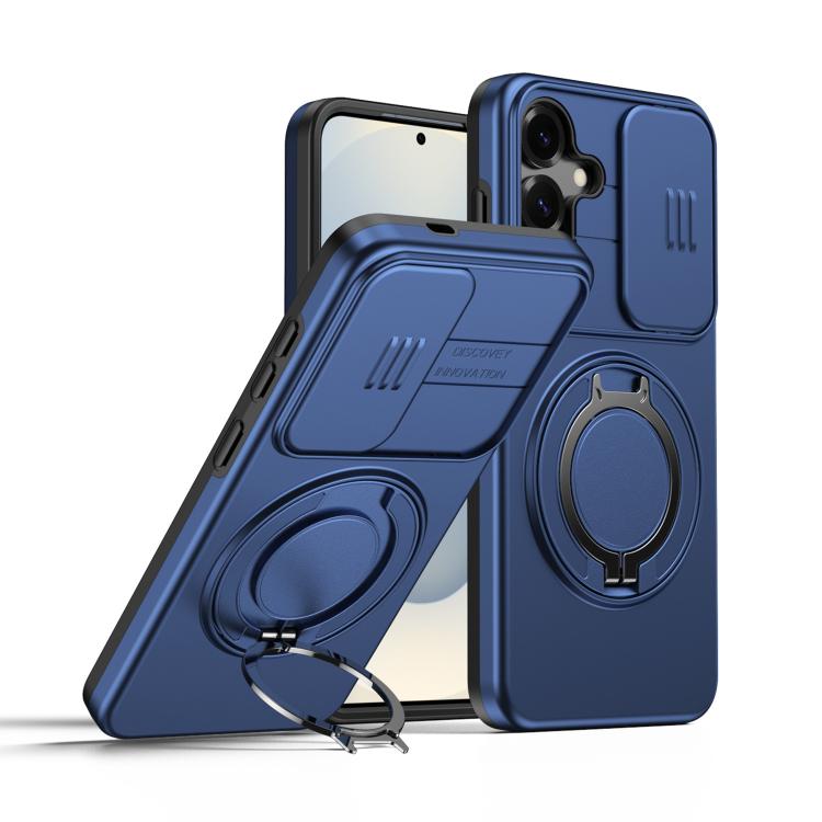 

For Samsung Galaxy S25+ / S24+ 5G Camera Sliding Shield Magnetic Rotation Holder Phone Case(Blue)