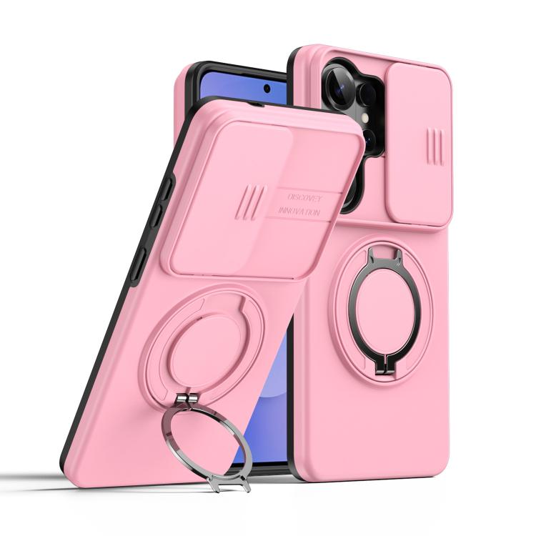 

For Samsung Galaxy S26 Ultra 5G Camera Sliding Shield Magnetic Rotation Holder Phone Case(Pink)
