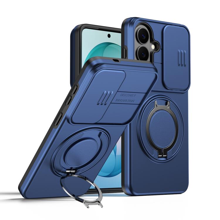 For Galaxy S26 5G Camera Sliding Shield Magnetic Rotation Holder Phone Case(Blue)